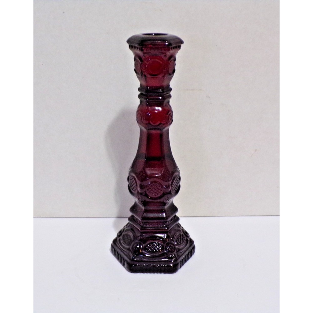Avon 1876 Cape Cod Collection Ruby Red Glass Candle Stick Holder Vintage Empty